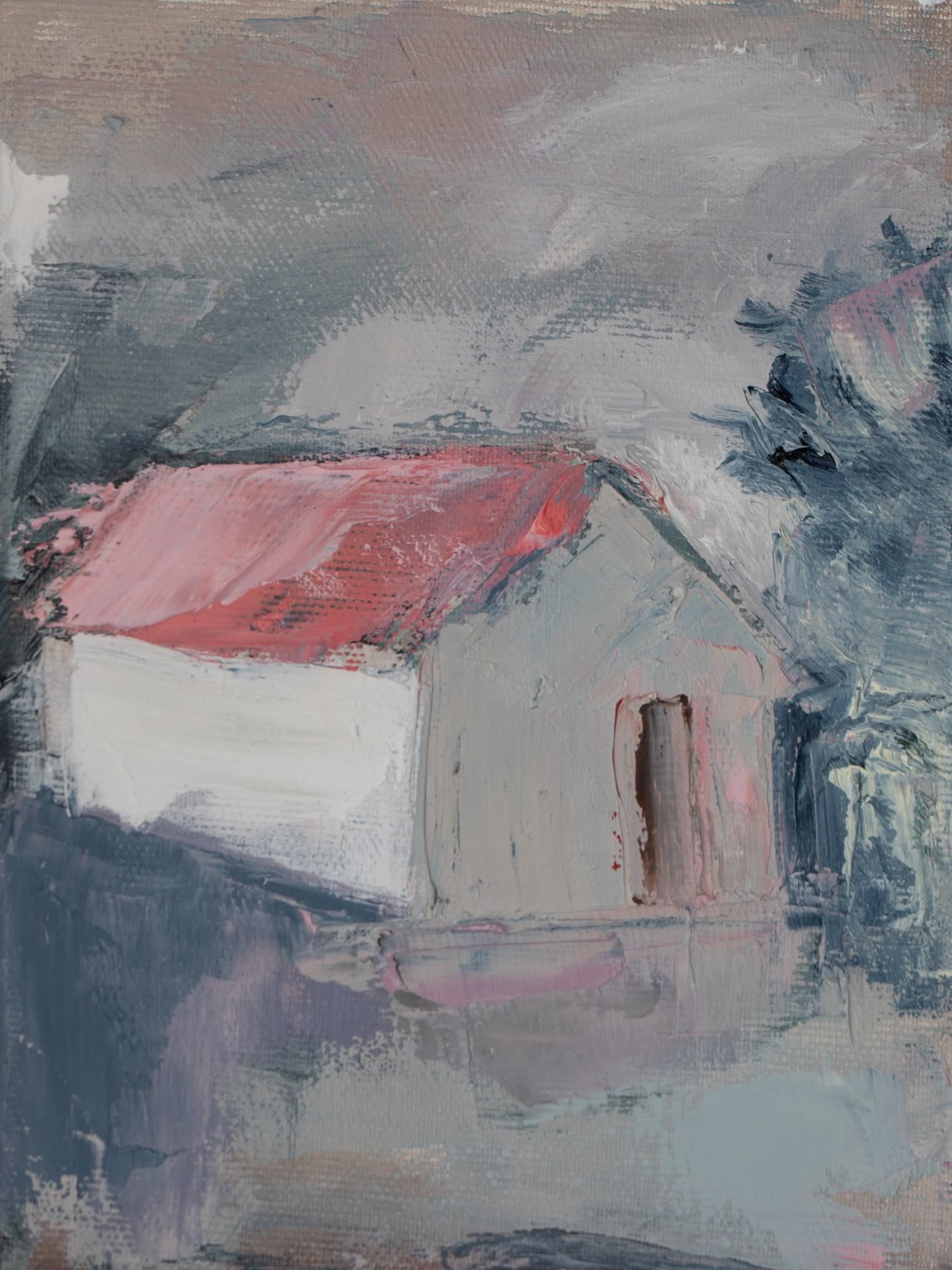 Original oil painting of clouds over green hills from the Home series by Tamar Green