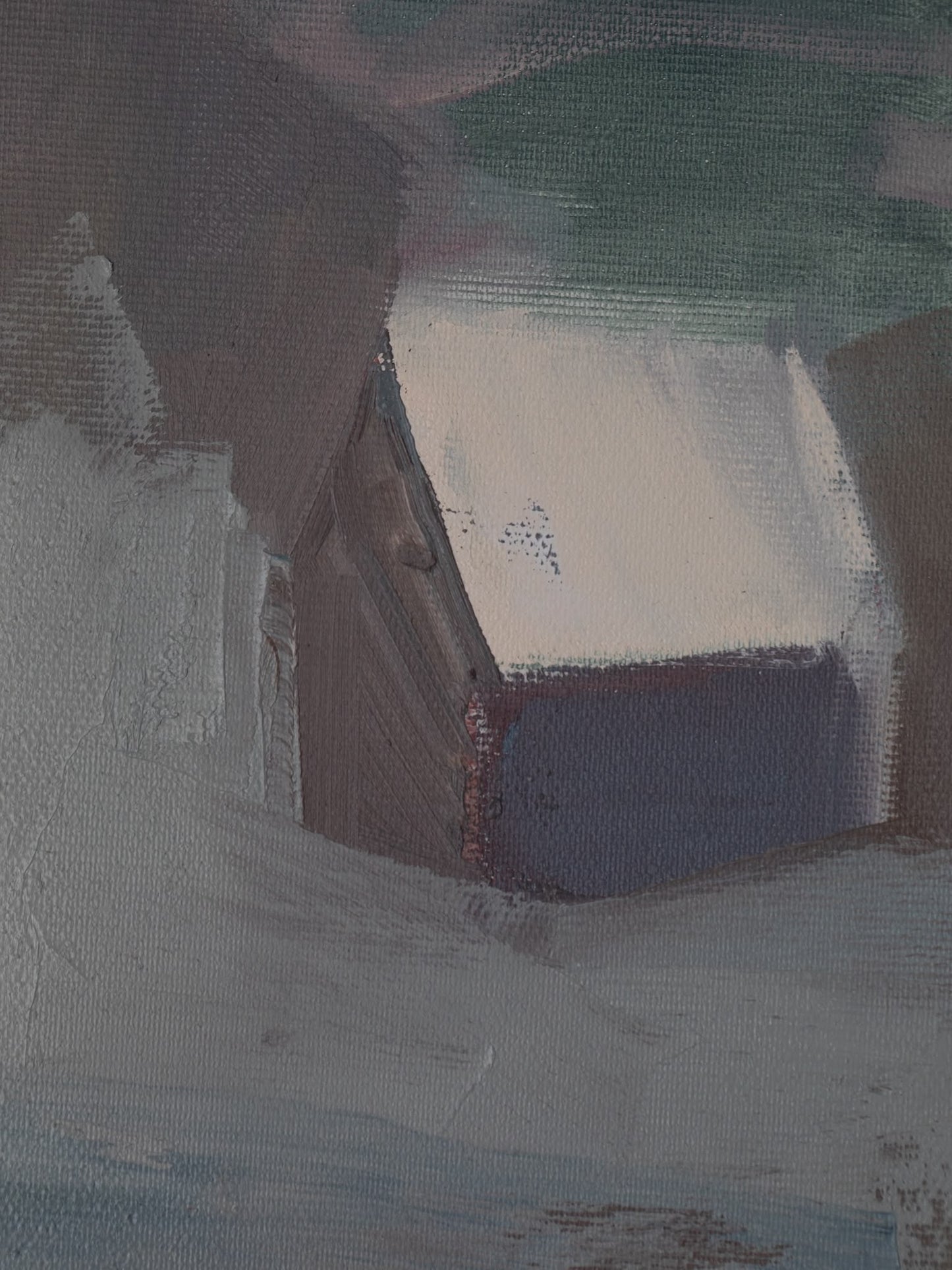 Original oil painting of a gabled house at twilight from the Home series by Tamar Green